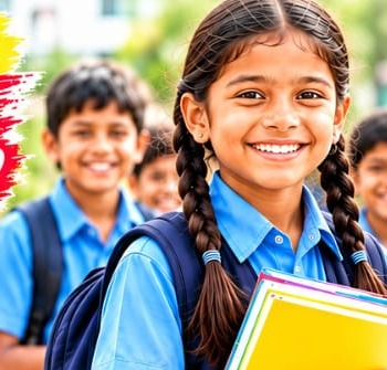 Schoolgirl in uniform holding books